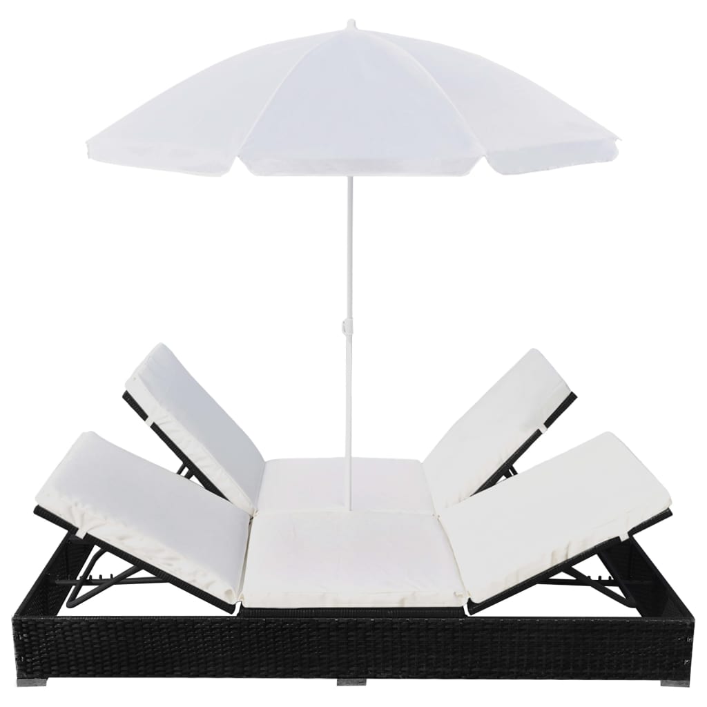 Loungeseng med parasol polyrattan sort - number 4.