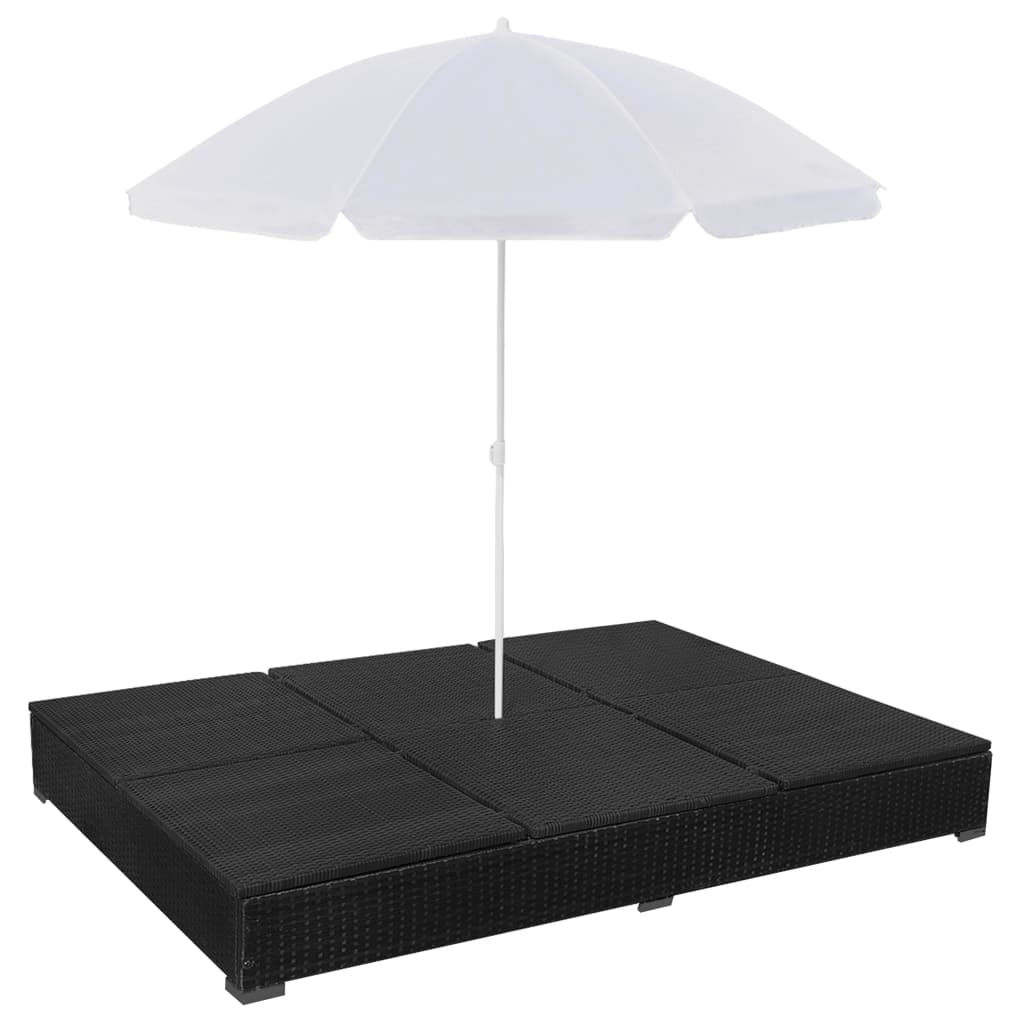 Loungeseng med parasol polyrattan sort - number 6.