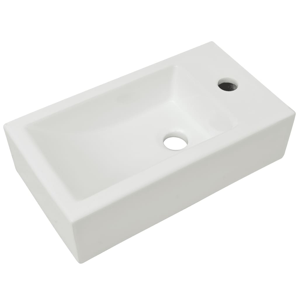Rektangulärt tvättställ med hål för kran keramik 46x25,5x12 cm vit - number 2.