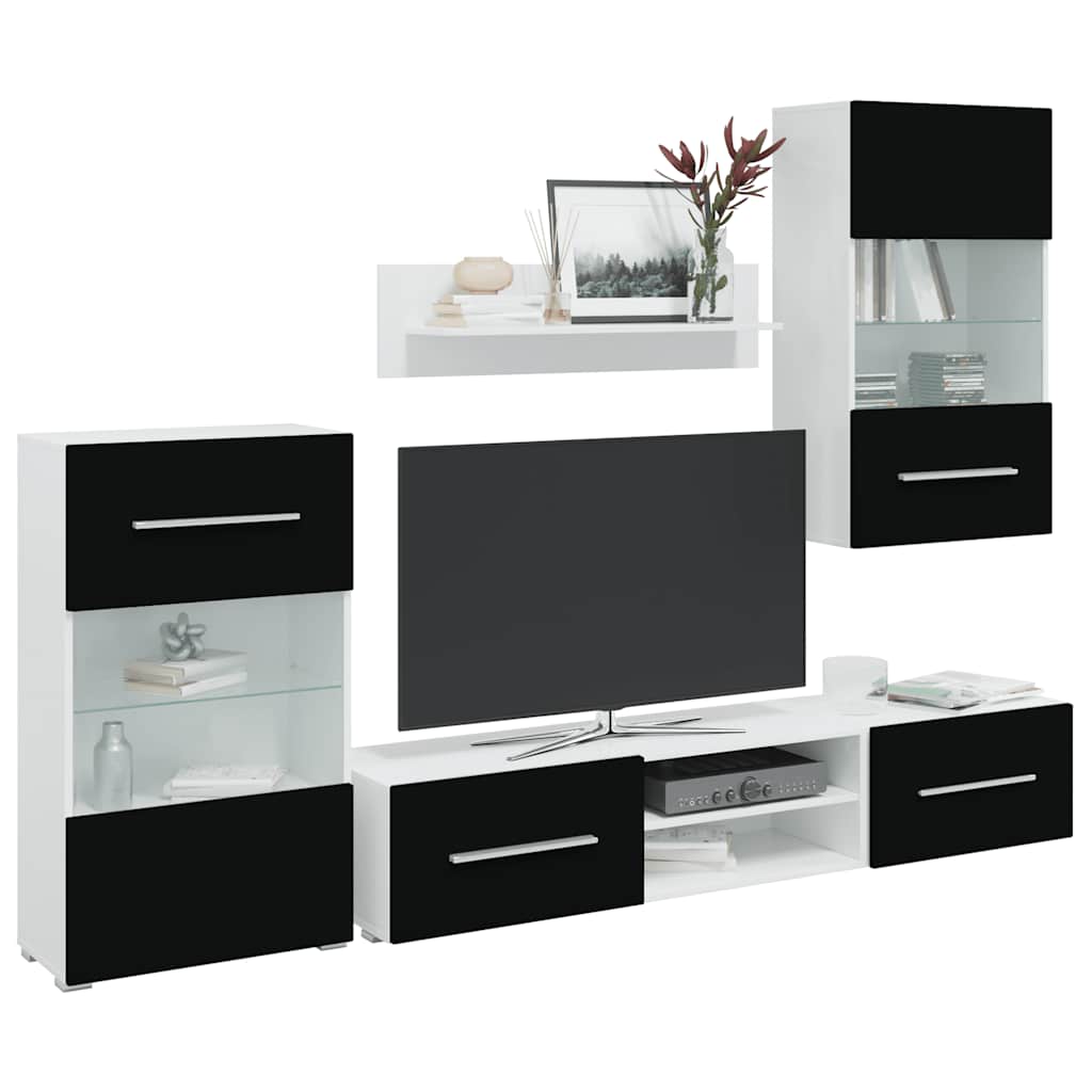 Skap satt med tv-skap og led-lys 5 deler-svarte, 1 - number 1.