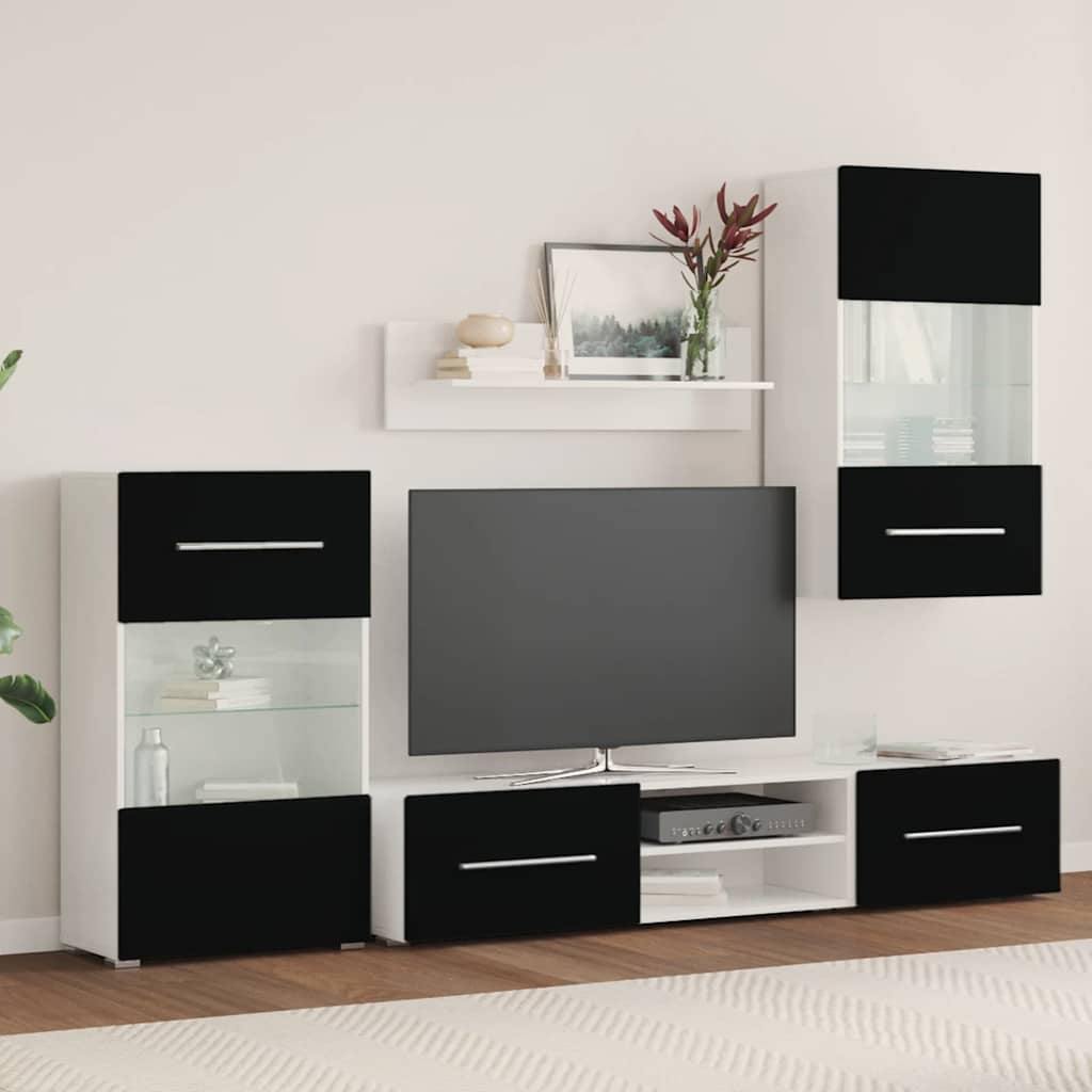 Skabssæt med tv-skab og led-lys 5 dele - sort, 1 - number 3.