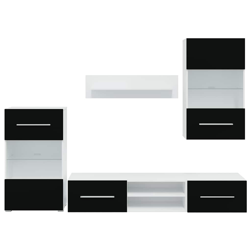 Skabssæt med tv-skab og led-lys 5 dele - sort, 1 - number 5.