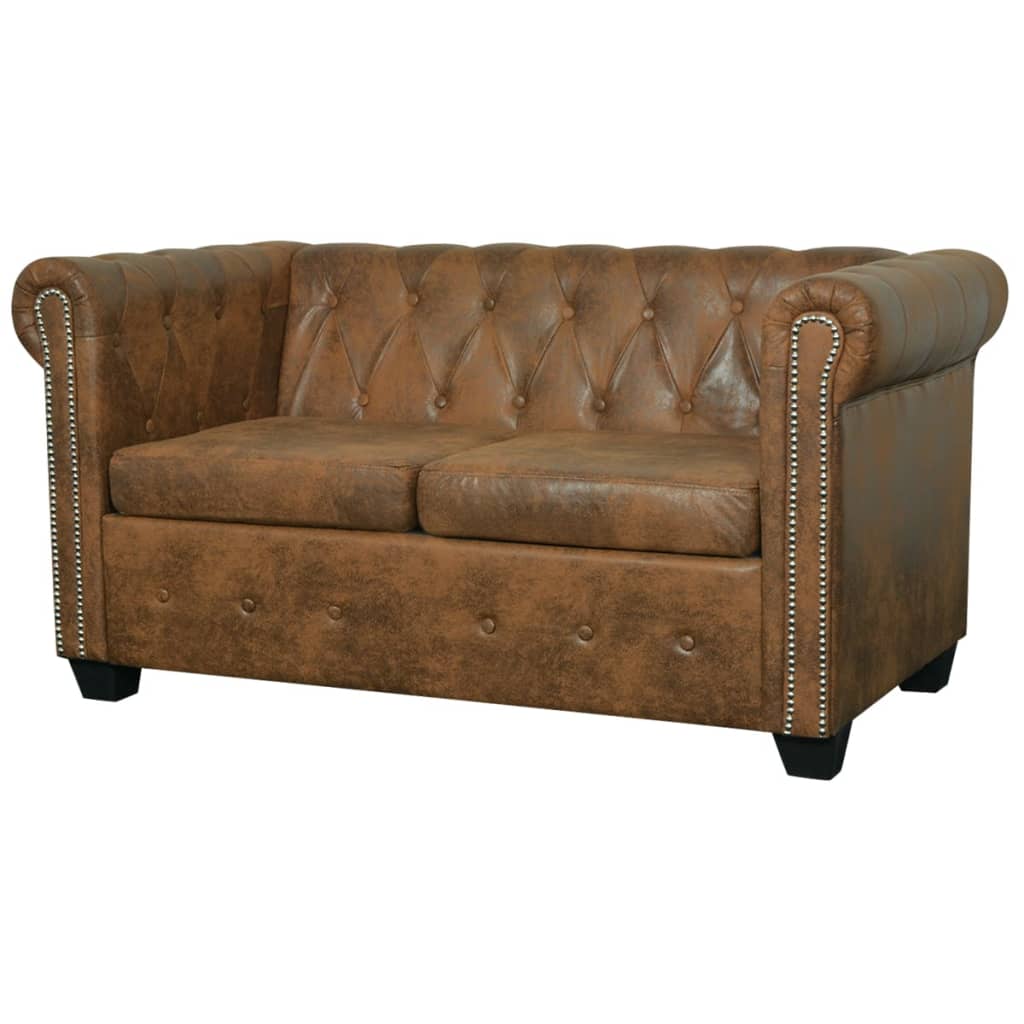 2-personers chesterfield sofa kunstlæder brun - number 1.