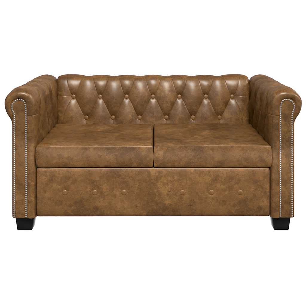 2-personers chesterfield sofa kunstlæder brun - number 2.
