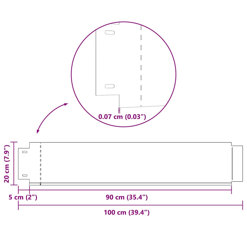 Sängkanter 15 st. galvaniserat stål 100 x 20 cm - number 7.