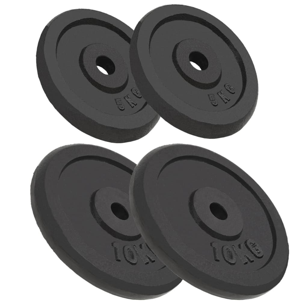 Vægtskiver 4 stk. 2x10 kg+2x5 kg støbejern - number 1.