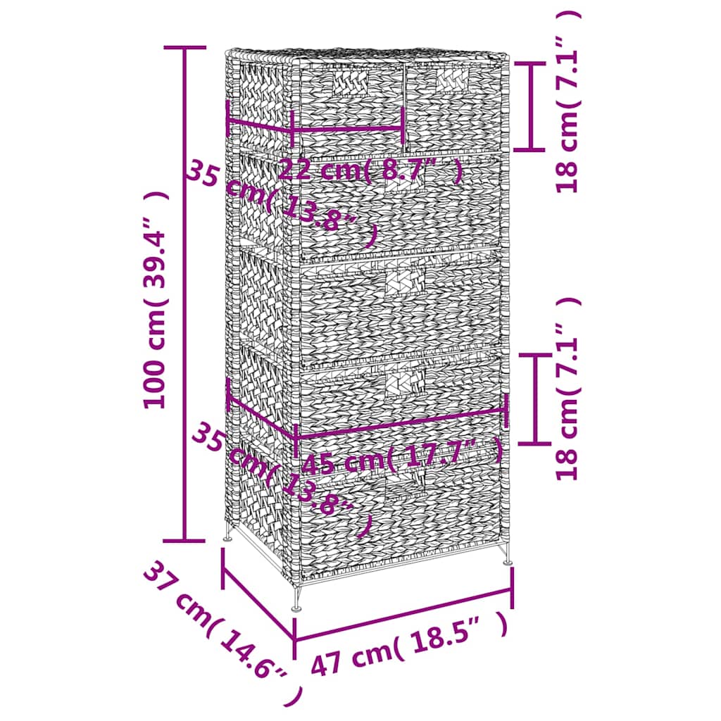 Opbevaringsenhed med 6 kurve 47 x 37 x 100 cm vandhyacint - number 10.