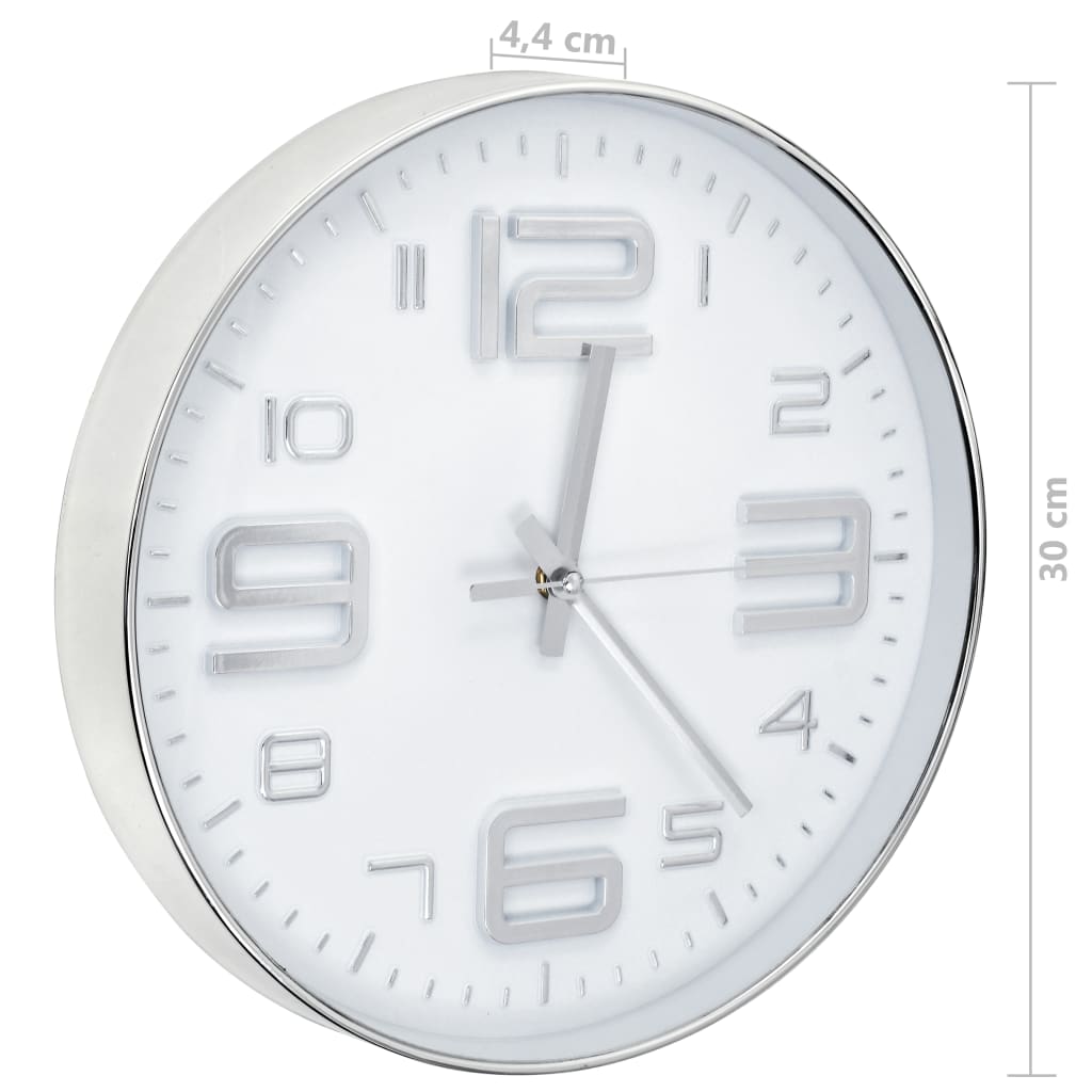 Wall clock 30 cm silver-colored - silver - number 6.