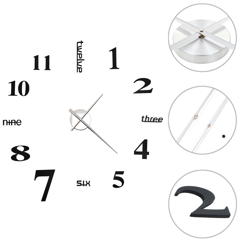 3d wall clock modern design 100 cm xxl - black - number 2.