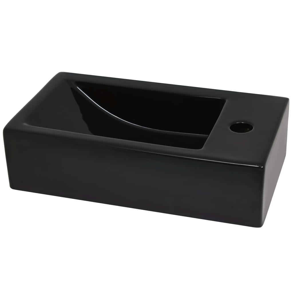 Lavabo avec trou pour robinet rectangulaire en céramique noir 46 x 25,5 x 12 cm - number 4.