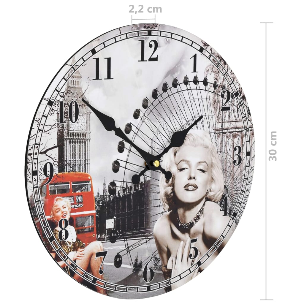 Wall clock 30 cm vintage style - number 6.