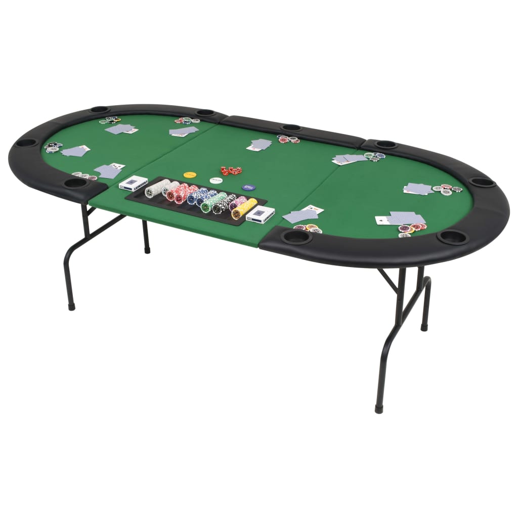 Foldbart pokerbord til 9 spillere 3-fold oval grøn - number 1.