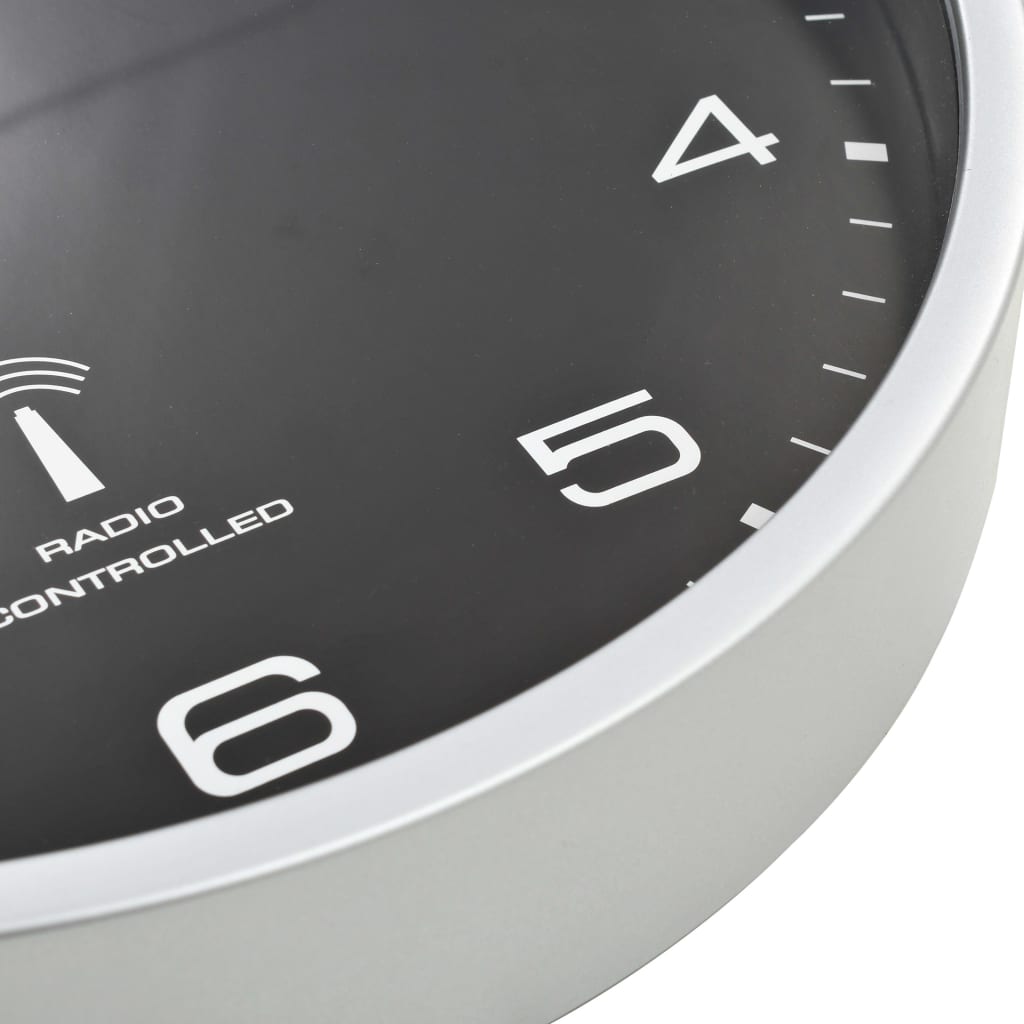 Radio-controlled wall clock with quartz movement 31 cm - black - number 6.