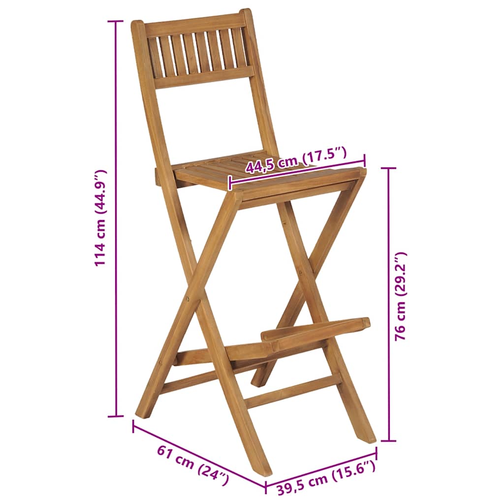 Sklopive vanjske barske stolice 2 kom. puno tikovino - number 9.