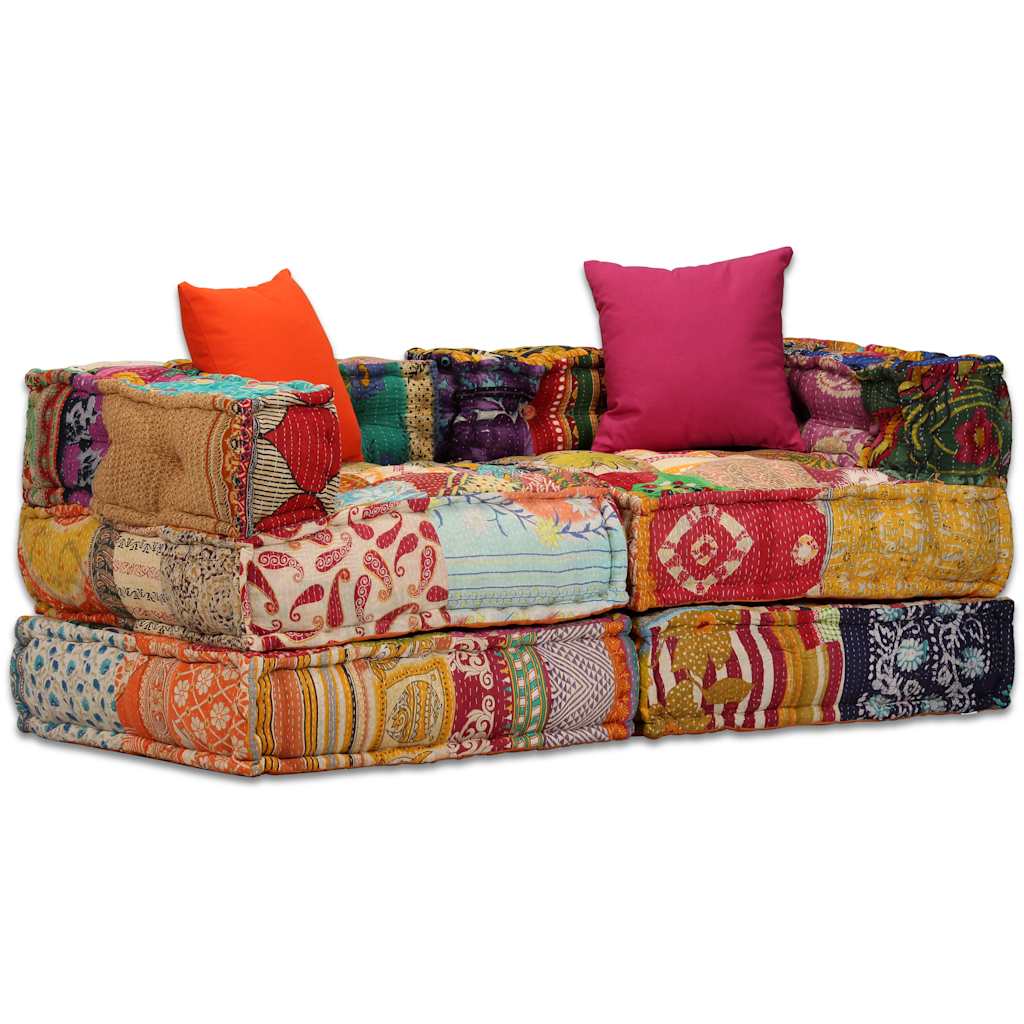 2-personers modulpuf stof patchwork - number 1.