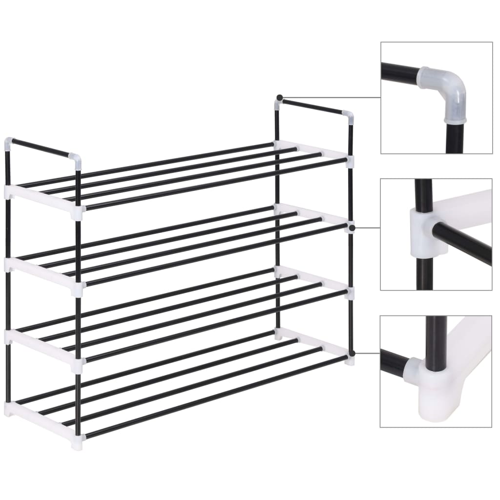 Shoe rack with 4 shelves metal and plastic black - number 3.