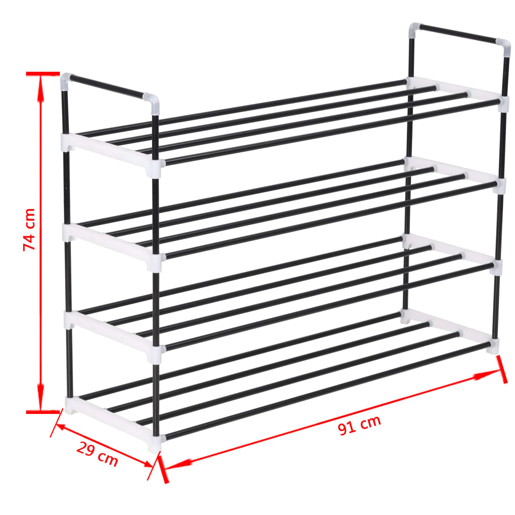 Shoe rack with 4 shelves metal and plastic black - number 7.