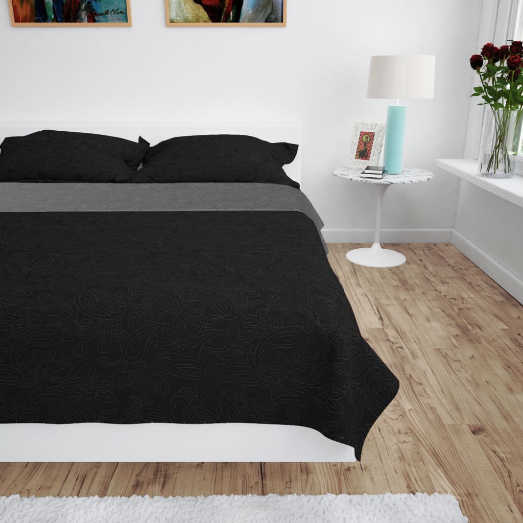 Dobbeltsidet quiltet sengetæppe - grå og sort, 220 x 240 cm, 1 - number 1.