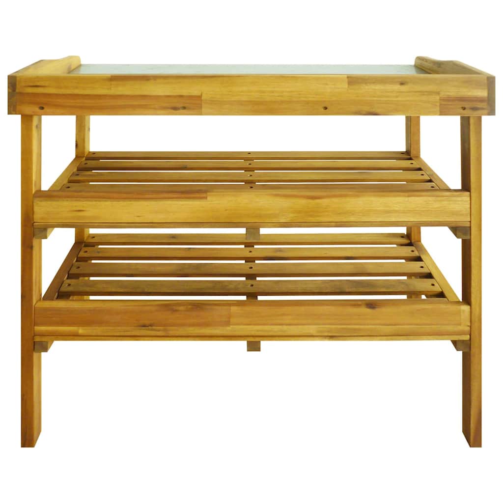 Potted plant bench with 2 shelves solid acacia wood and zinc - number 6.