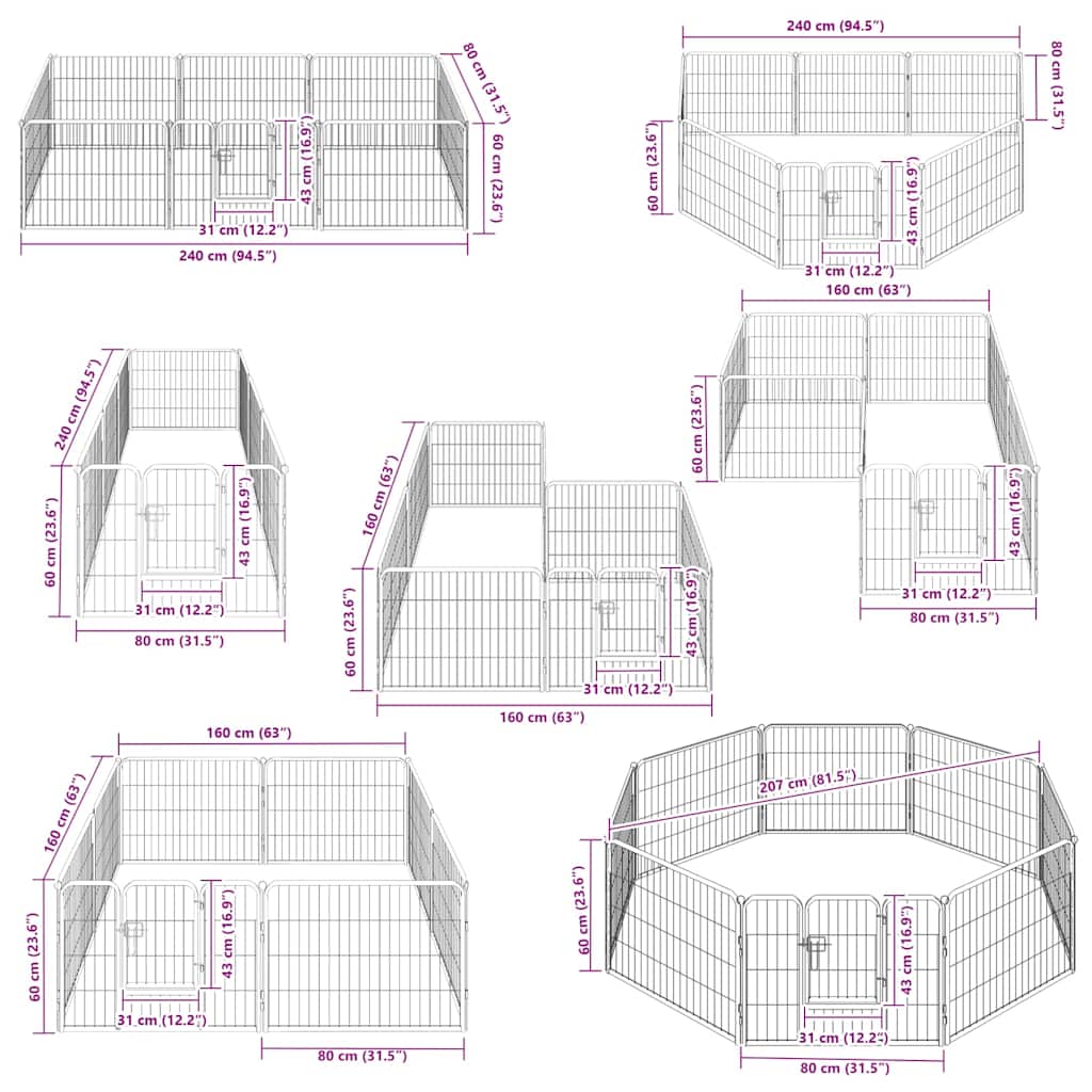 Aire de jeu pour chiens 8 panneaux acier 60 x 80 noir - number 8.