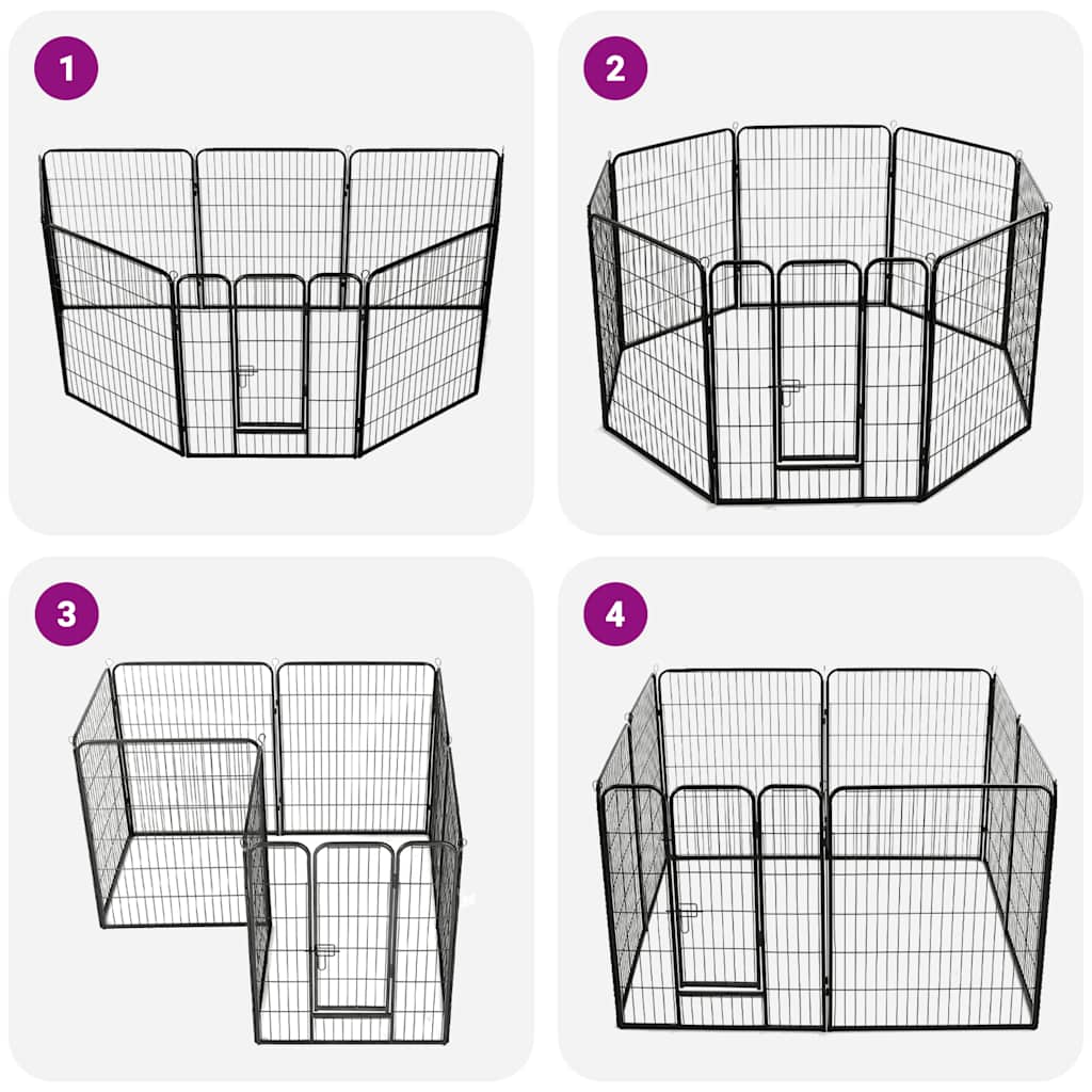 Enclos pour chien 8 panneaux acier 80 x 100 noir - 80 x 100 cm, 1, 8 panneaux - number 4.