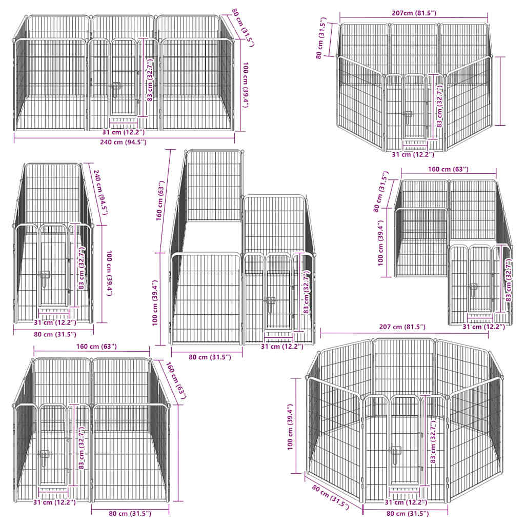 Enclos pour chien 8 panneaux acier 80 x 100 noir - 80 x 100 cm, 1, 8 panneaux - number 6.