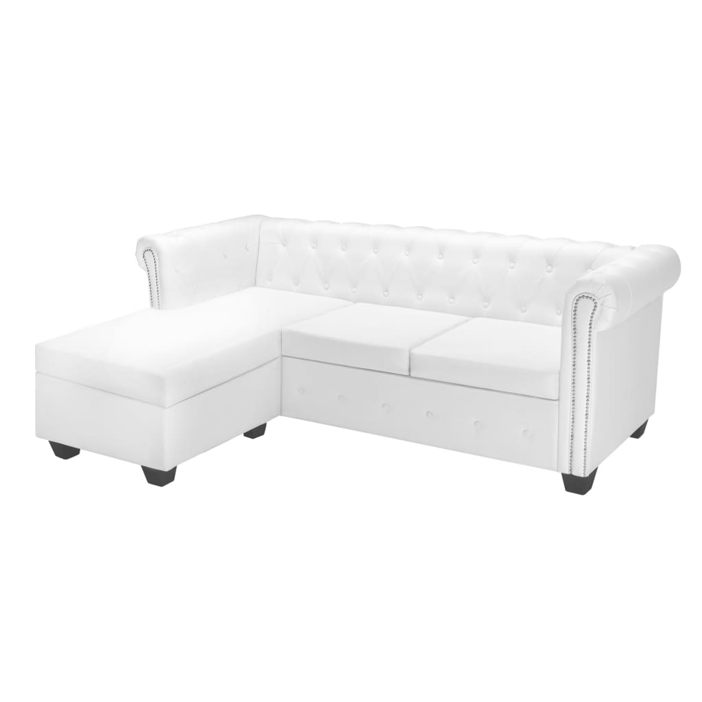 Sofa chesterfield w kształcie litery l ze skóry sztucznej - biała - number 1.
