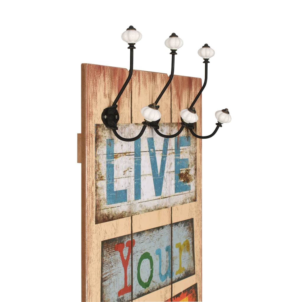 Porte-manteau mural avec 6 crochets live life 120 x 40 cm - number 3.