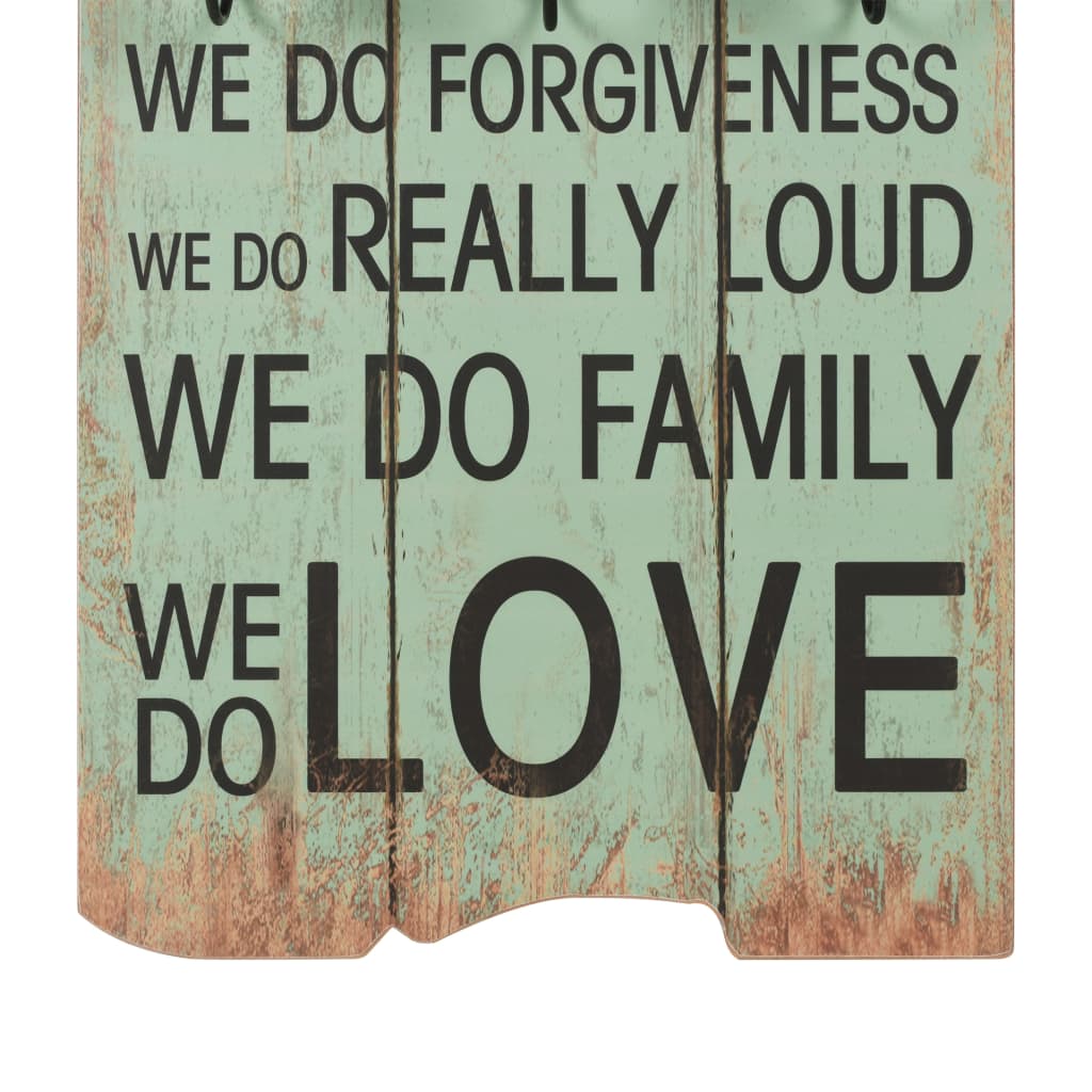 Vægmonteret knagerække med 6 knager happy love 120 x 40 cm - number 5.