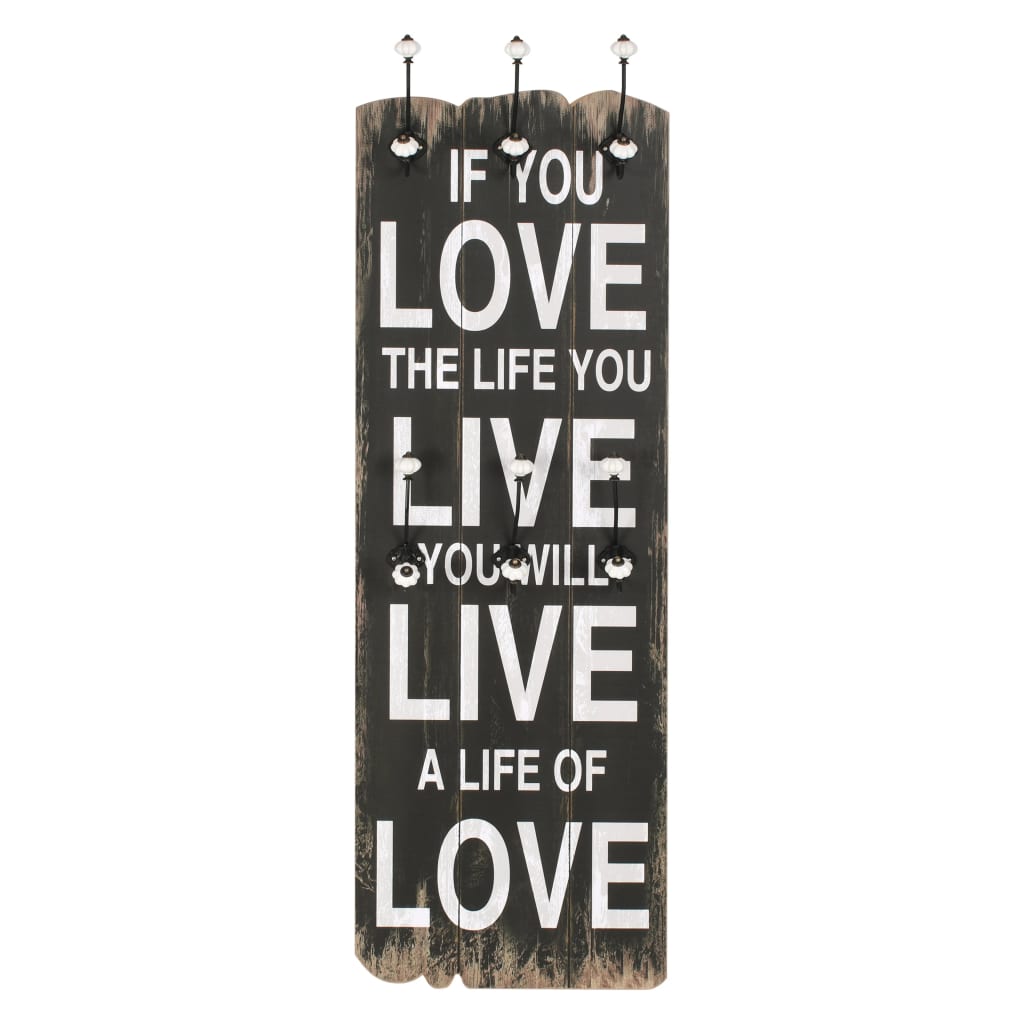 Porte-manteau mural avec 6 crochets love life 120 x 40 cm - number 2.