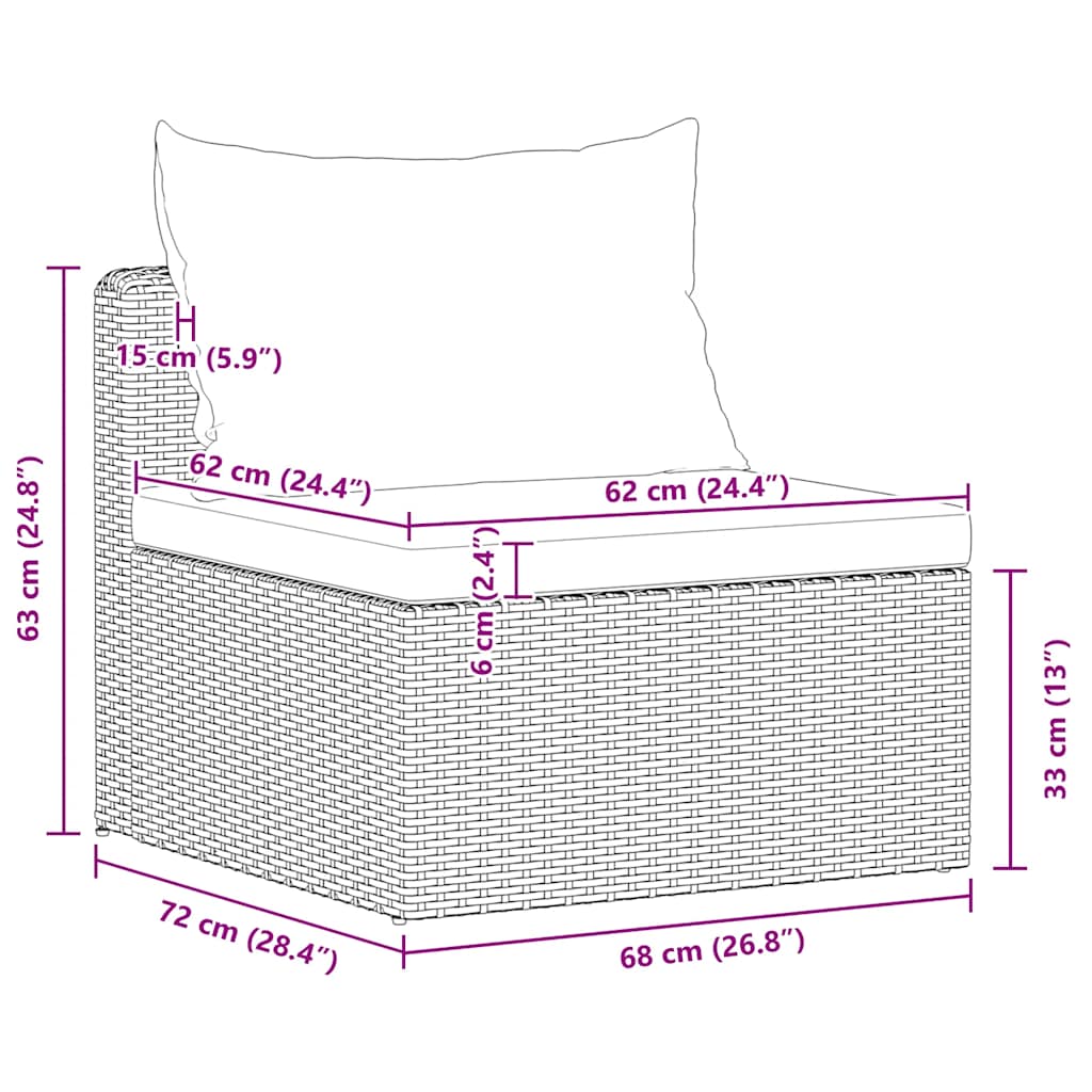 Hagesofasett i 3 deler med puter polyrattangrå - number 6.