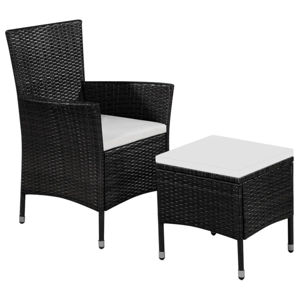Chaise de jardin et tabouret avec coussin en polyrotin - noir, 1, oui - number 1.