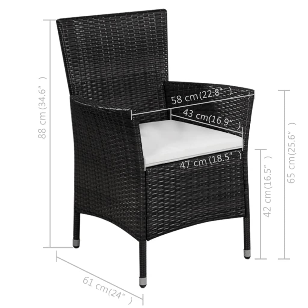 Chaise de jardin et tabouret avec coussin en polyrotin - noir, 1, oui - number 4.