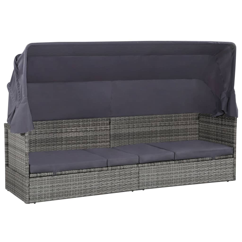 Solseng med baldakin brun 205 x 62 cm polyrattan - number 1.