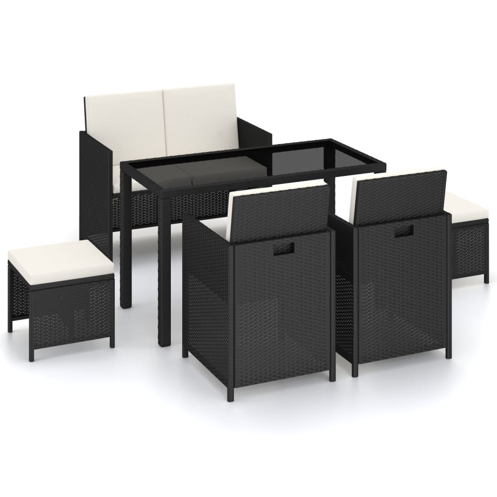 Outdoor dining table set parts with cushions polyrattan black - black and white, 6 - number 2.