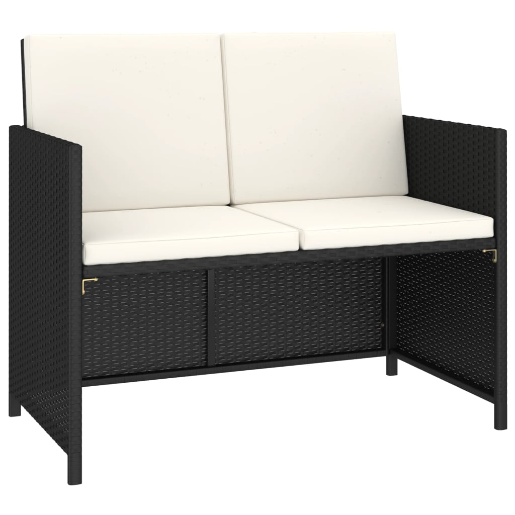 Outdoor dining table set parts with cushions polyrattan black - black and white, 6 - number 3.