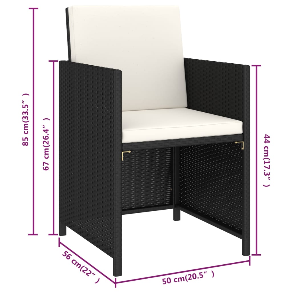 Outdoor dining table set parts with cushions polyrattan black - black and white, 6 - number 9.
