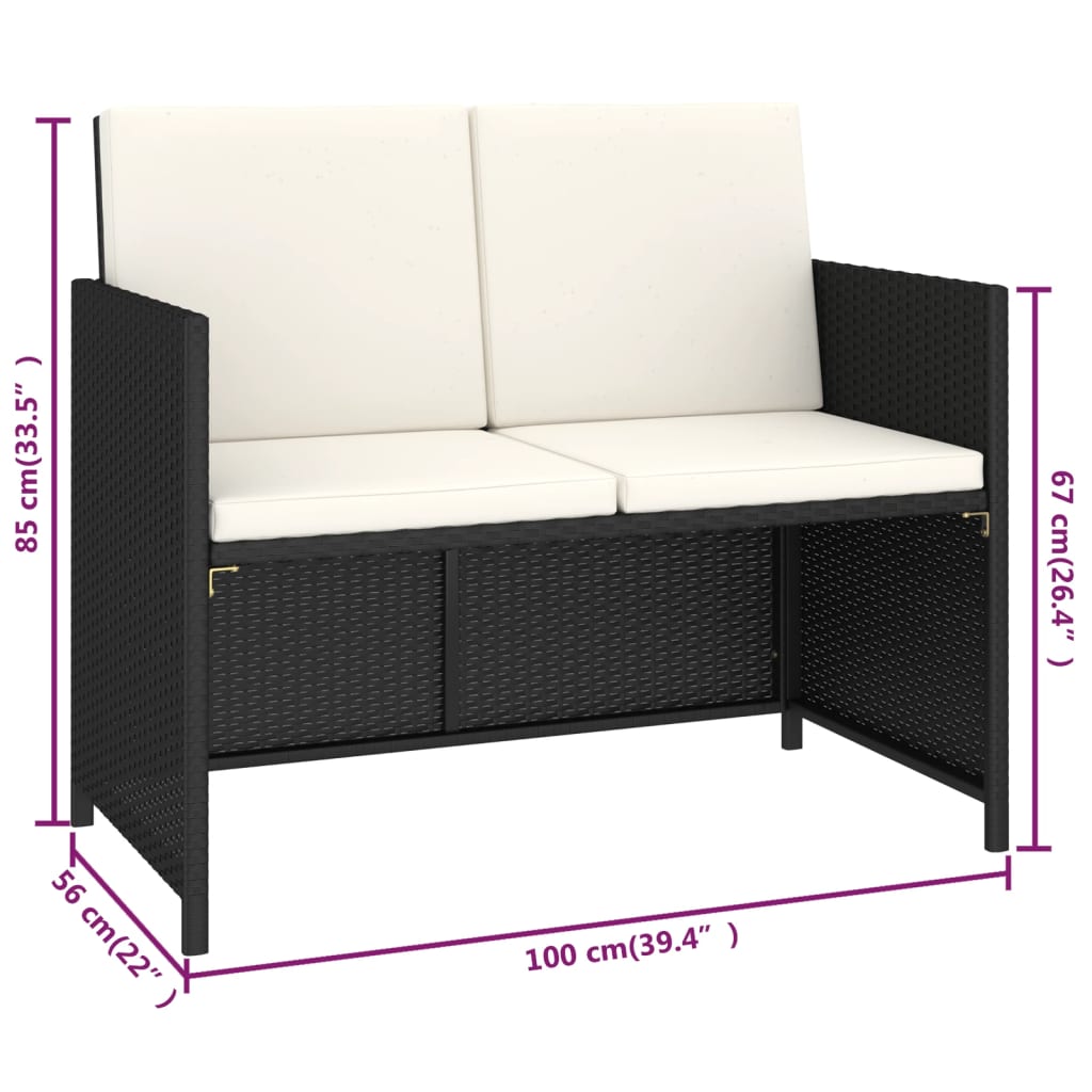 Outdoor dining table set parts with cushions polyrattan black - black and white, 6 - number 8.