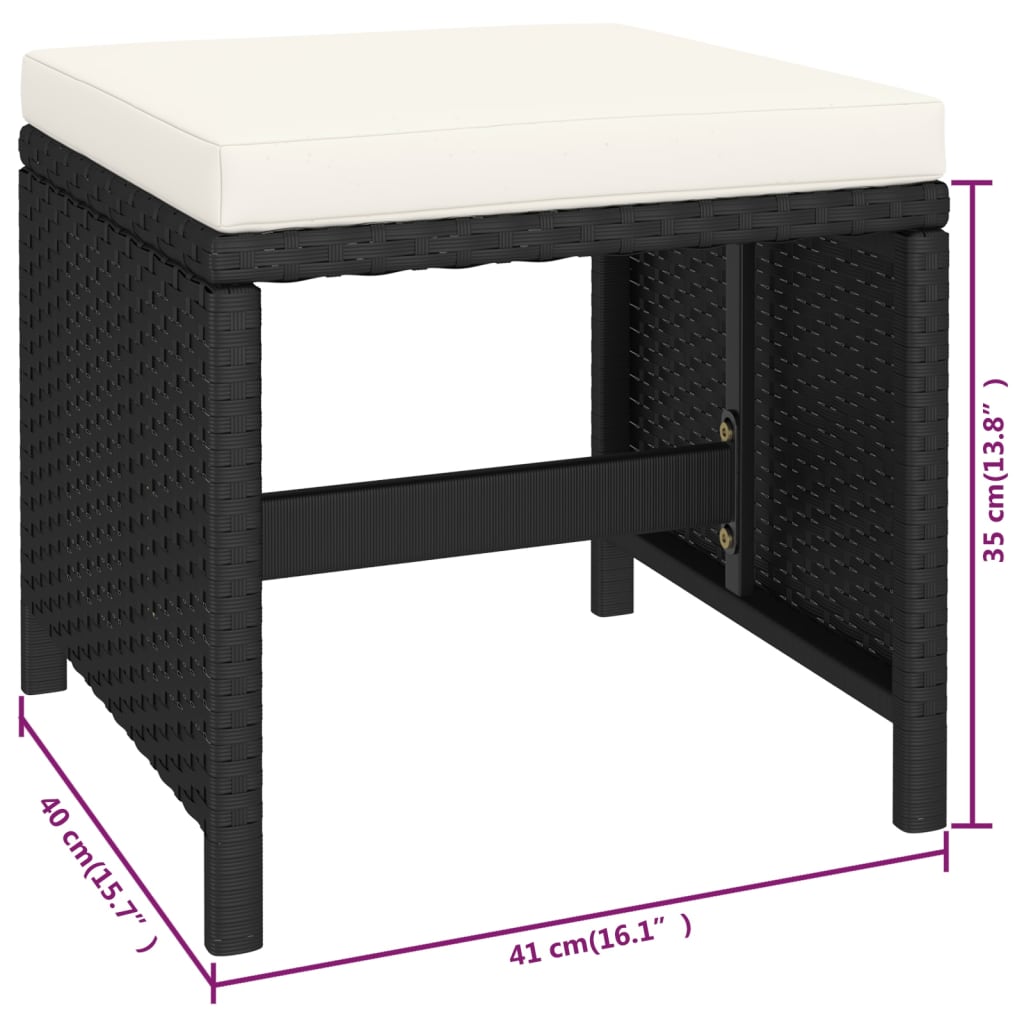 Outdoor dining table set parts with cushions polyrattan black - black and white, 6 - number 10.