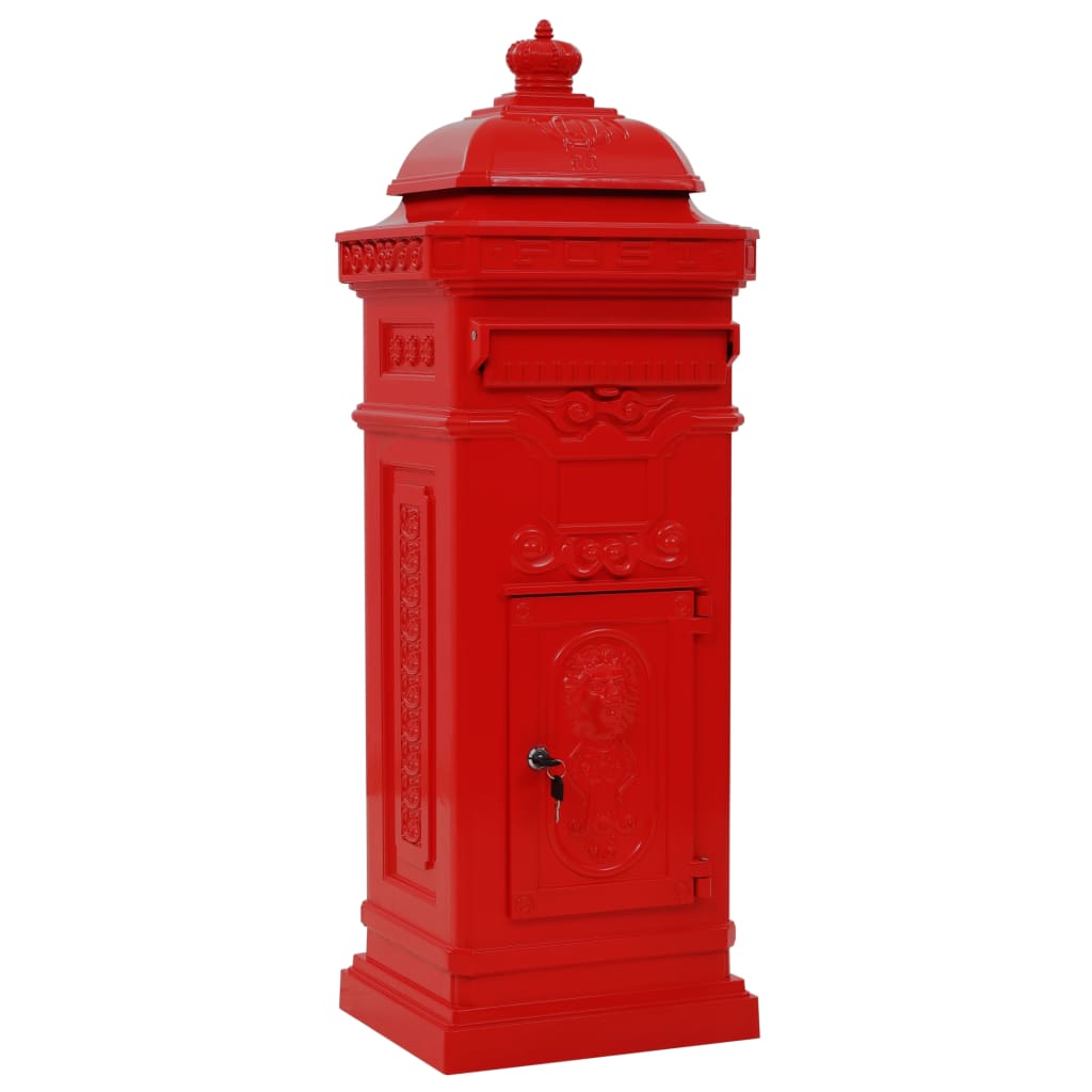 Pillar mailbox in aluminum vintage style rust resistant - red - number 2.