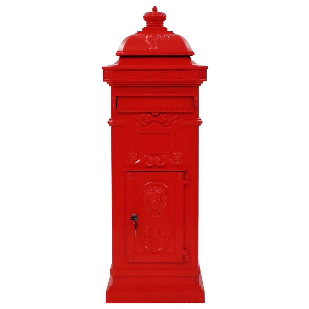 Pillar mailbox in aluminum vintage style rust resistant - red - number 3.