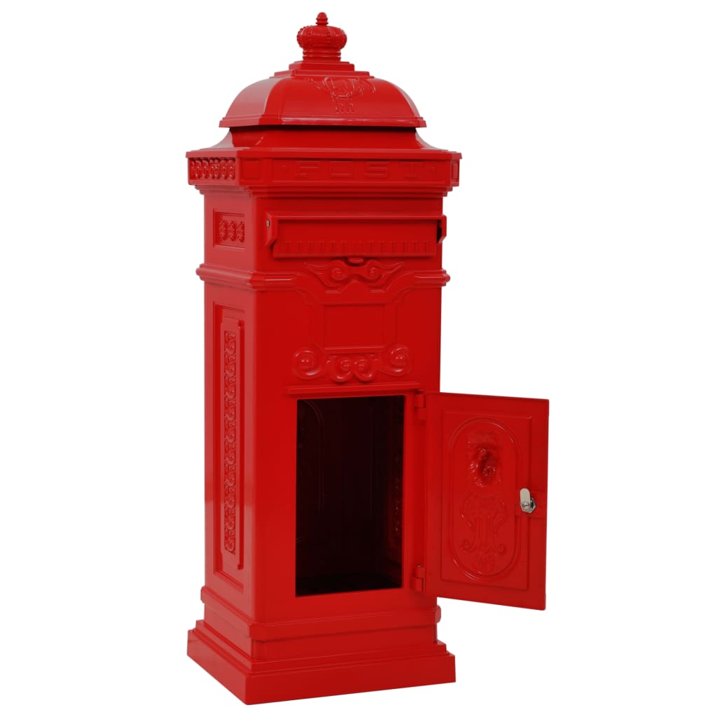 Pillar mailbox in aluminum vintage style rust resistant - red - number 4.