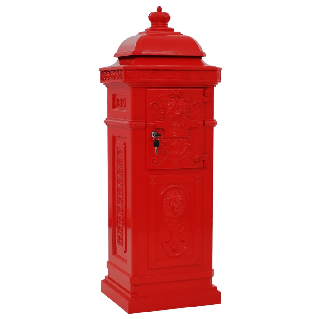 Pillar mailbox in aluminum vintage style rust resistant - red - number 7.