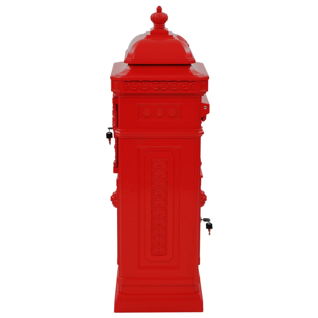 Pillar mailbox in aluminum vintage style rust resistant - red - number 6.