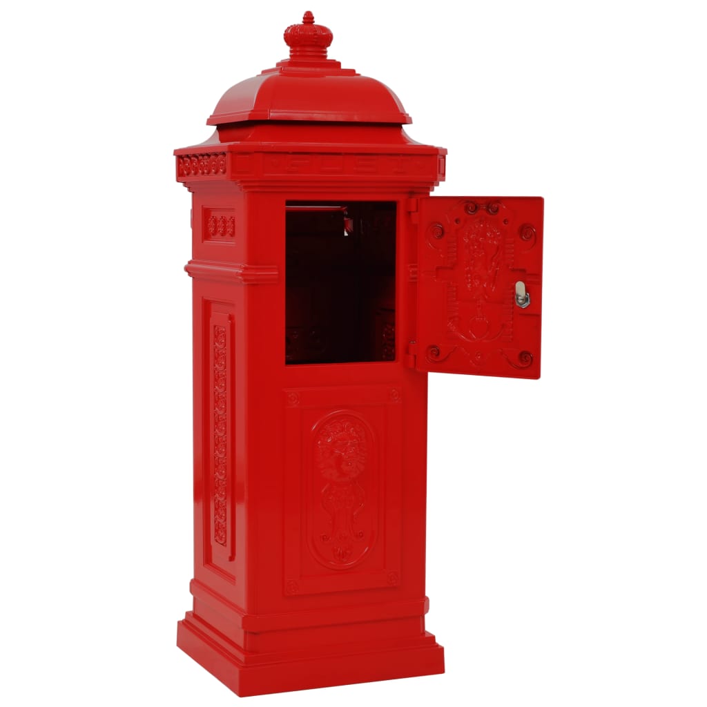 Pillar mailbox in aluminum vintage style rust resistant - red - number 9.