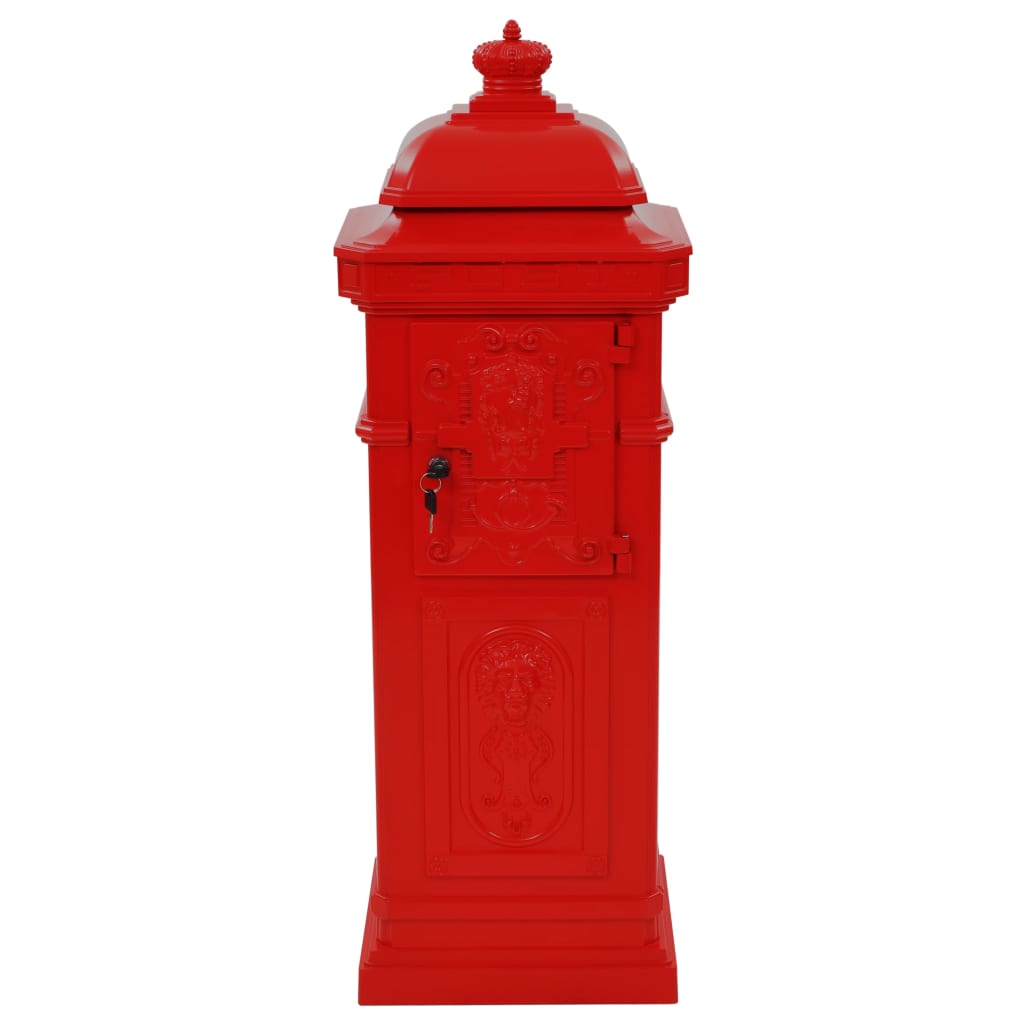 Pillar mailbox in aluminum vintage style rust resistant - red - number 8.