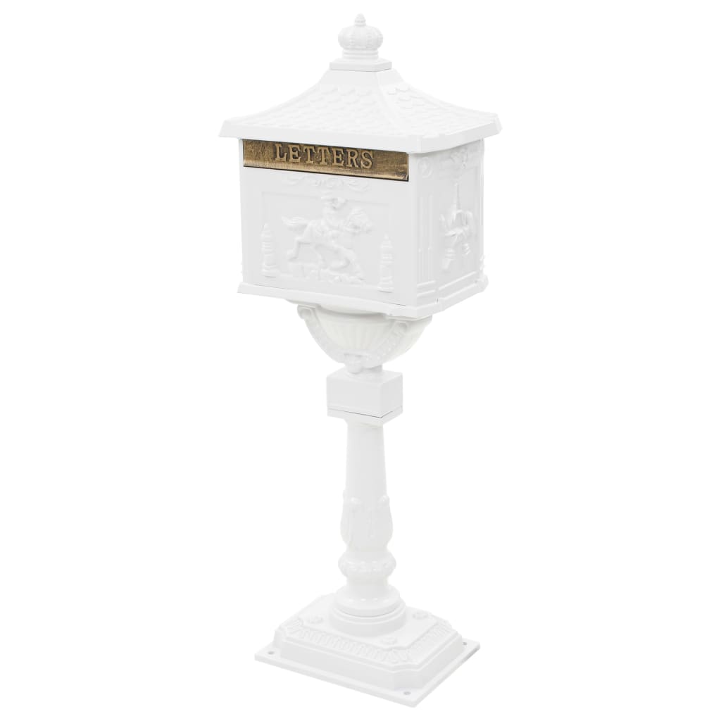 Mailbox with pedestal aluminum vintage style rust resistant white - number 2.