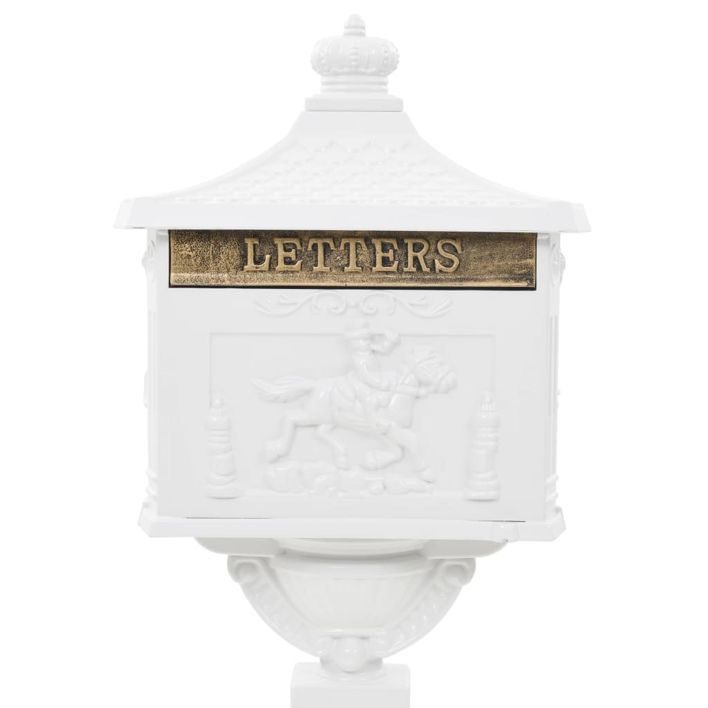 Mailbox with pedestal aluminum vintage style rust resistant white - number 4.