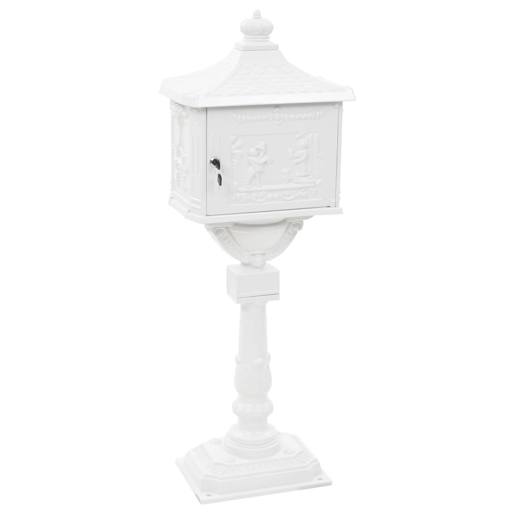Mailbox with pedestal aluminum vintage style rust resistant white - number 7.