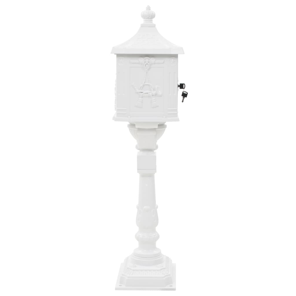 Mailbox with pedestal aluminum vintage style rust resistant white - number 6.